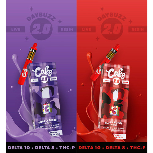 CAKE 2.0 DAYBUZZ DELTA 8 + DELTA 10 + THC-P  LIVE RESIN DISPOSABLE VAPE 2GM/5CT/PK